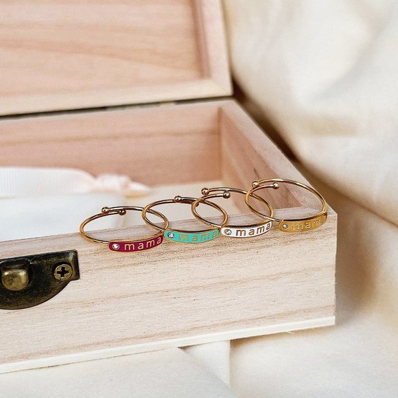 Mama Engraved‎ Adjustable 18K Gold Plated Zircon Stackable Ring Stainless Steel - Picture 3 of 9